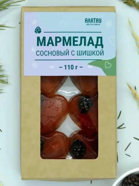 Мармелад "Сердце" с сосновой шишкой в крафтовой коробке, 110г Мармелад "Сердце" с сосновой шишкой в крафтовой коробке, 110г